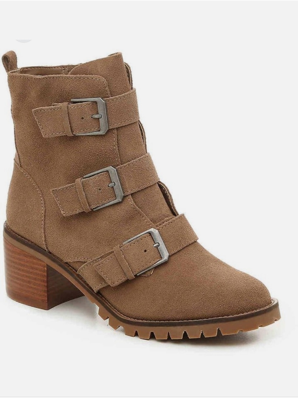 Crown Vintage Brown Suede Triple Buckle Block Heel Boot New 8.5